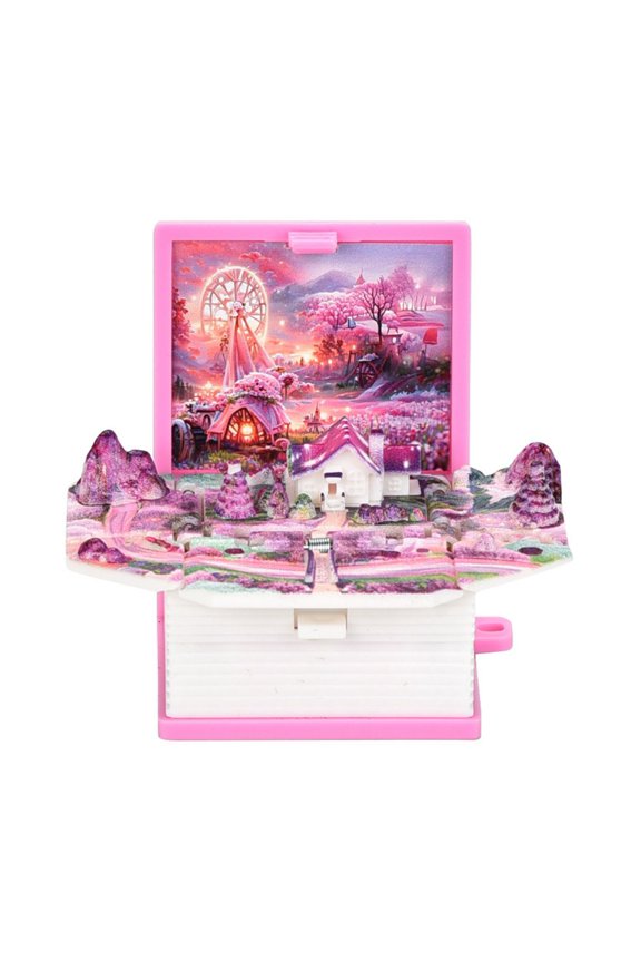 Mini 3D Folding Book Keychain Popping Miniature World Hanging Decoration Tiny Coffee Shop Great Wall Castle Foldable Book Keyring Pendant