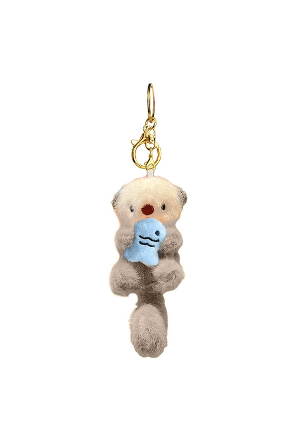 Otter Keychain with Fish Plush Bag Charm Keyrings Cute Otter Stuff Animal for Men Women Animal Lovers Friends Family