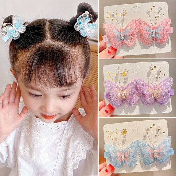 BAETEUY 1 Pair Hair Clips Elegant Cute Decorative Compact 3D Butterfly Lace Embroidered Hair Pins Accessories for Gift