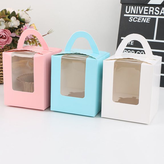 BAETEUY 10Pcs 1 Position Handhold Cupcake Muffin Mousse Paper Packing Box Container