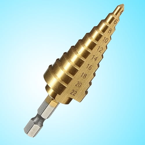 BAETEUY 1Pc Hex Titanium Step Cone Drill Bit Hole Cutter 4-22mm HSS for Sheet Metal Wood