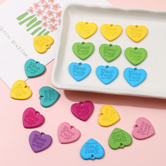BAETEUY 20Pcs Heart Charms Tags Colorful Love Acrylic Valentine Day Pendant Charm Keychains Necklace Earring Pendant DIY Jewelry Crafts Supplies