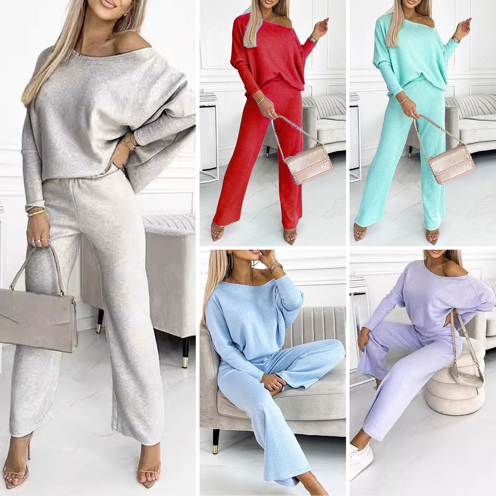 Round Neck Long Sleeve Sweatshirt and Pants Set main image 1