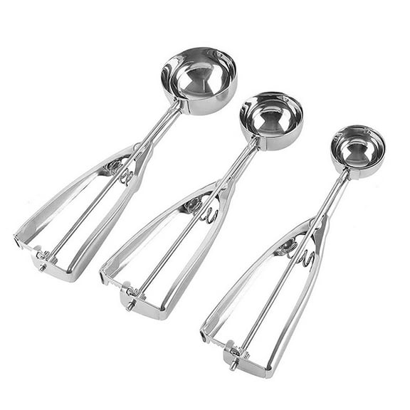 BAETEUY 3Pcs/Set Stainless Steel Ice Cream Ball Spoon Non-stick Anti-freeze Ergonomic Spring Handle Dishwasher Safe Heavy Duty Fruit Scoop Kitchen Supplies