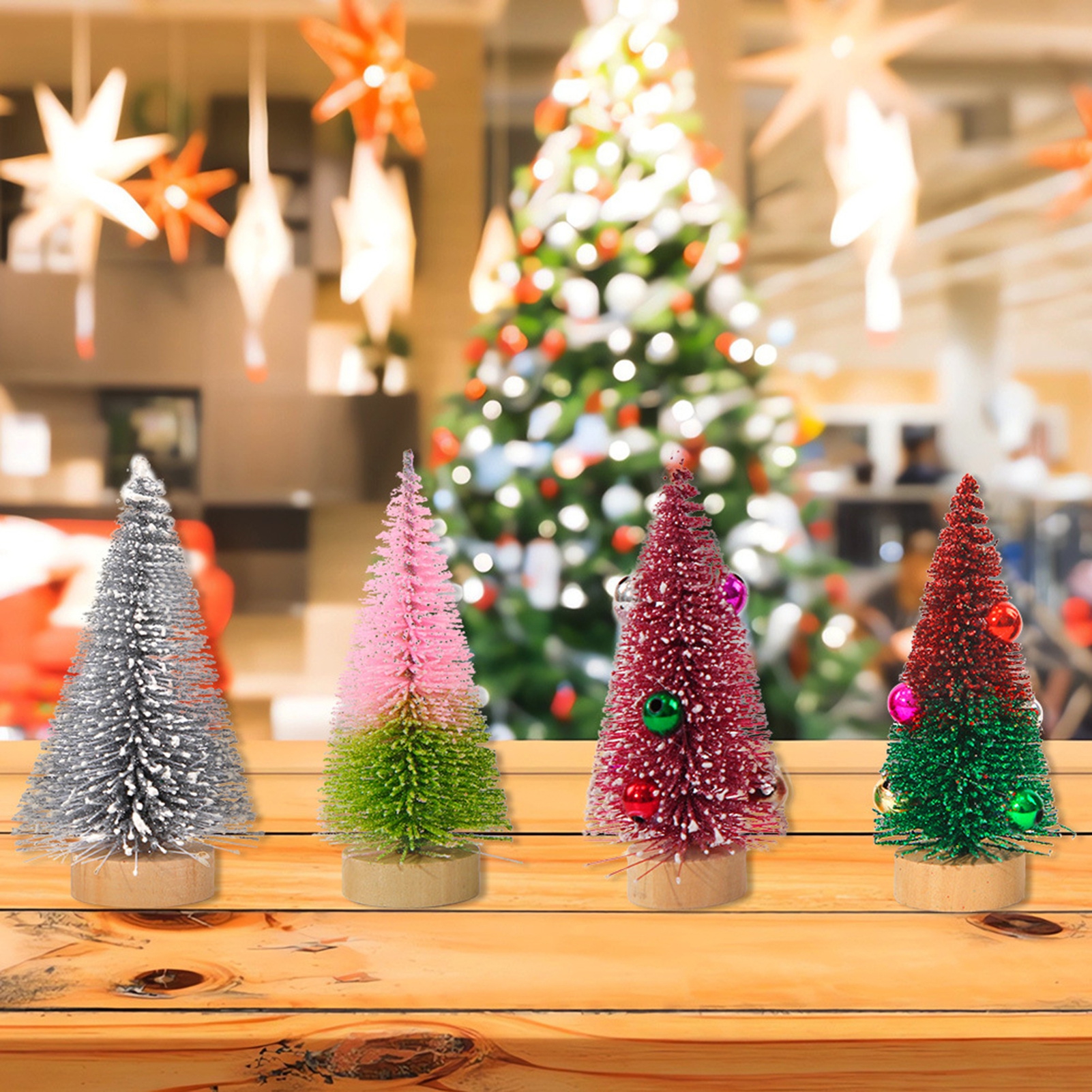 BAETEUY 4Pcs Mini Christmas Tree Realistic Exquisite Workmanship Wooden