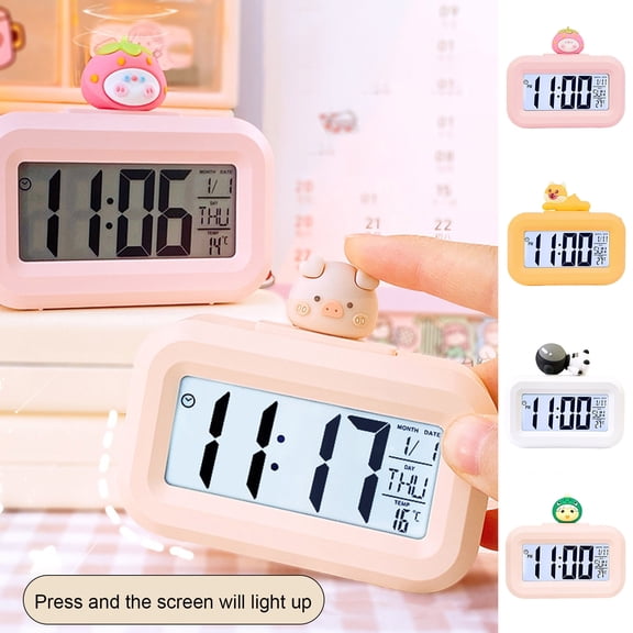 BAETEUY Alarm Clock with Backlight Power Saving Timing Function One Click Snooze Pink Strawberry Design Desktop Electric Digital Clock for Learning