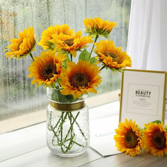BAETEUY Artificial Flower Multi-use Bright-colored Faux Silk Flower Simulation Sunflower Display for Gifts