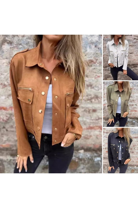 Autumn Spring Coat Flap Pocket Zipper Decor Turn-down Collar