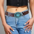 thumbnail image 1 of BAETEUY Boho Style Rose Flower Carved Belt - Faux Turquoise Decor Vintage Western Waistband, 1 of 7