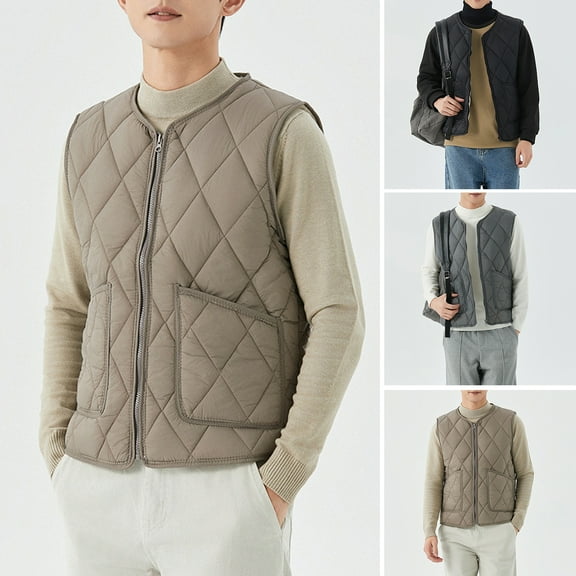 BAETEUY Bottoming Waistcoat, V-Neck, Sleeveless, Zipper Placket, Vest Coat with Pockets, Solid Color, Rhombus Shape, Velvet Lining, Vest Jacket