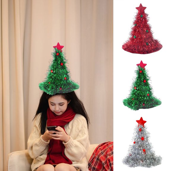 BAETEUY Christmas Hat Christmas Tree Shape Star Plush Ball Photo Prop