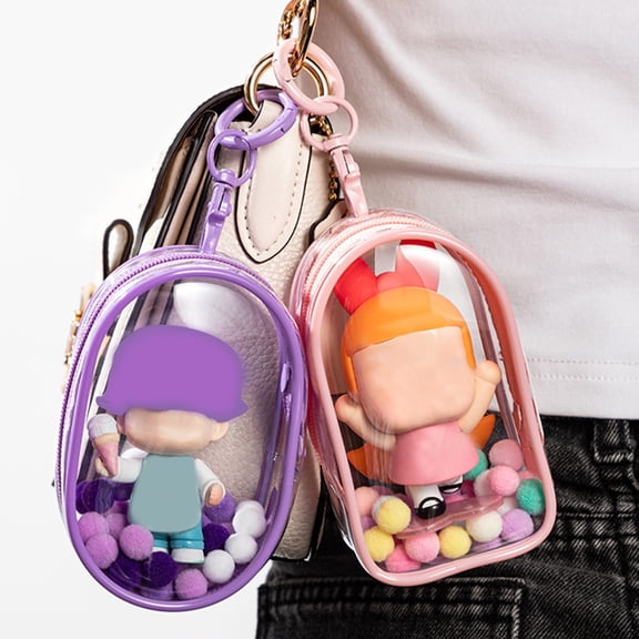 BAETEUY Clear Figure Display Bag, with Keychain, Large Capacity, Dustproof, Transparent, Carrying Case, Bag Pouch, Keychain Charms, Perfect for Collectibles