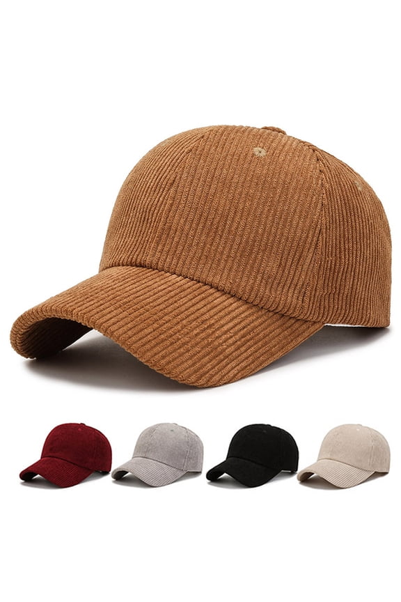 Corduroy Baseball Hat Large Brim Thick Striped Texture Peaked Cap Solid Color Adjustable Circumference Hiking Traveling Hat