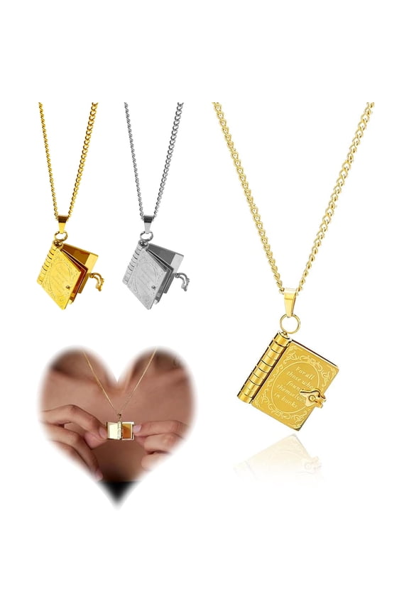 Couple Necklace Vintage Book Pendant Anniversary Gift Reading Lover Present Openable Butterfly Heart Memorial Book Necklace