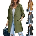 thumbnail image 1 of BAETEUY Fall Spring Women Windbreaker Turn-down Collar Notch Collar Double-breasted Loose Overcoat Mid Length Solid Color OL Commuting Coat, 1 of 7