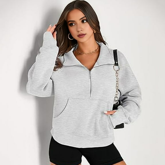 BAETEUY Fall Winter Sweatshirt Half Zipper Big Pocket Turn-down Collar