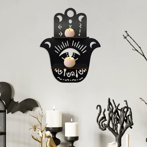 BAETEUY Halloween Wooden Wall Shelf - Black Cat Tree Butterfly Cutout Wall Storage