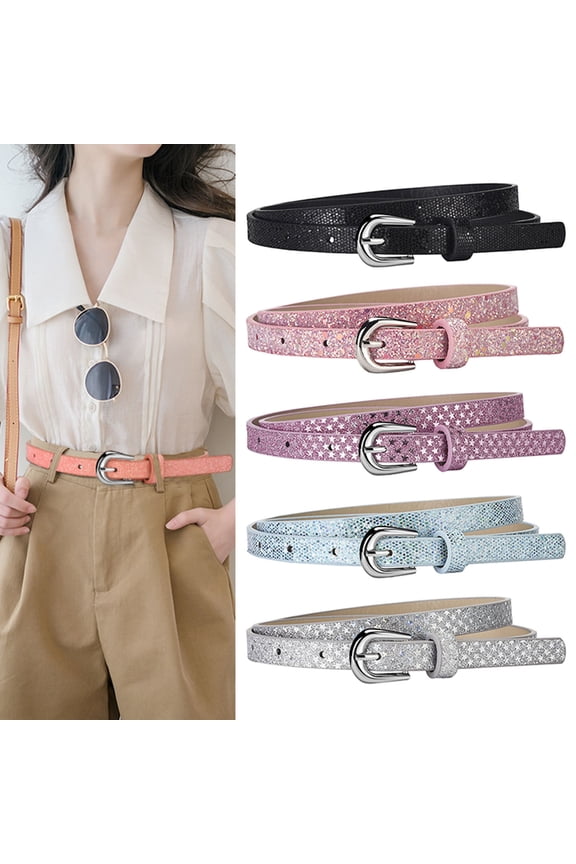 Kids Belt Multi Holes Design Adjustable Length Waistband Jeans Dress Faux Leather Belt Sequin Decorated Accessory