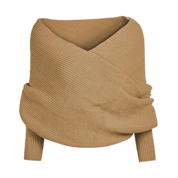 BAETEUY Knitted Scarf with Sleeves - Off Shoulder Solid Color Sexy Sweater Wrap Shawl