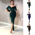 thumbnail image 1 of BAETEUY Lady Evening Dress - Skinny Pleated Off Shoulder Slit Hem Half Sleeves Maxi Dress, 1 of 7
