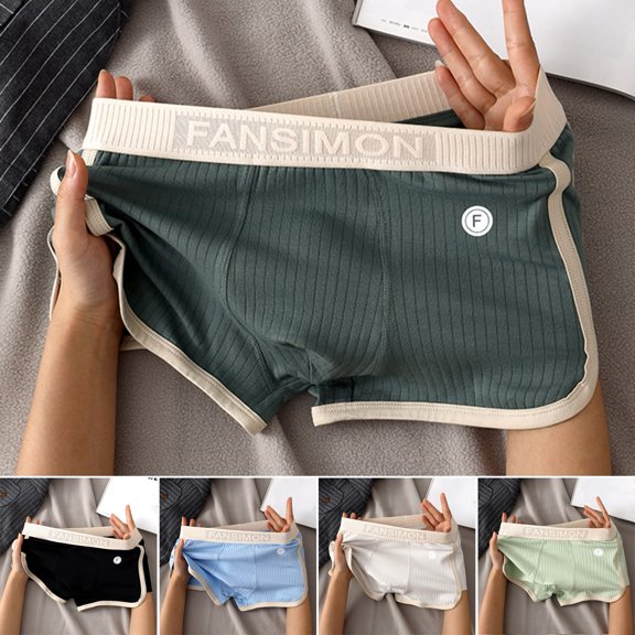 BAETEUY Men Boxer Underwear Mid-rise Elastic Waistband U-Convex Shorts Briefs Patchwork Color Ribbed Underwear