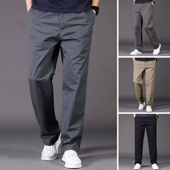 BAETEUY Men Cargo Pants, Straight, Wide Leg, Solid Color, Pockets, Button, Zipper, Closure, Smooth, Quick-drying, Outdoor, Streetwear, Long, Trousers