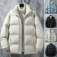 thumbnail image 1 of BAETEUY Men Coat Stand Collar Long Sleeve Zipper Closure Quilted Jacket Solid Color Thickened Loose Fit Puffer Coat with Side Pockets, 1 of 8