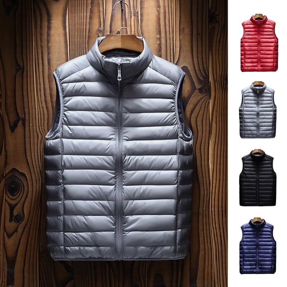 BAETEUY Men Cotton Vest, Stand Collar, Sleeveless, Zipper, Placket, Lightweight, Quilted, Waistcoat, Solid, Color, Cotton, Vest, Jacket, Pockets