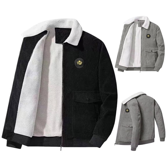 BAETEUY Men Jacket Lapel Plush Lining Coat with Flap Pockets