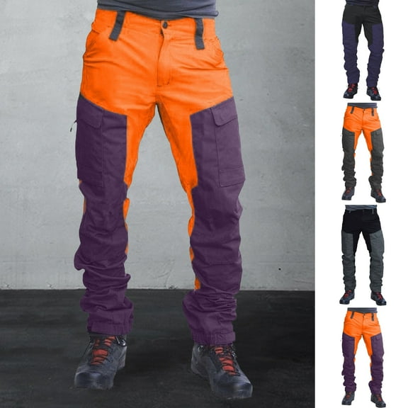 BAETEUY Men Outdoor Cargo Pants, Multi, Pockets, Colorblock, Wear-resistant, Button, Zipper, Closure, Slim, Fit, Work, Trousers, Travel, Camping, Mountaineering, Pants