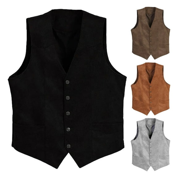 BAETEUY Men Suit Vest V-Neck Sleeveless Single Breasted Slim Fit Waistcoat
