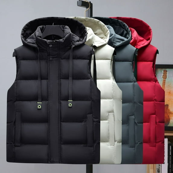 BAETEUY Men Waistcoat - Stand Collar Hooded Sleeveless Zipper Placket Down Cotton Vest with Pockets
