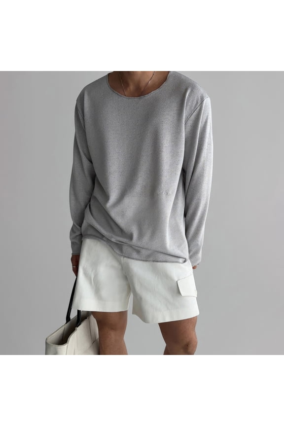 Men's Spring/Autumn Top, Round Neck, Long Sleeves, Thin Hollow Out, Solid Color, Loose Mid-Length Pullover, Hip Hop Streetwear Sweatshirt, Trendy Look