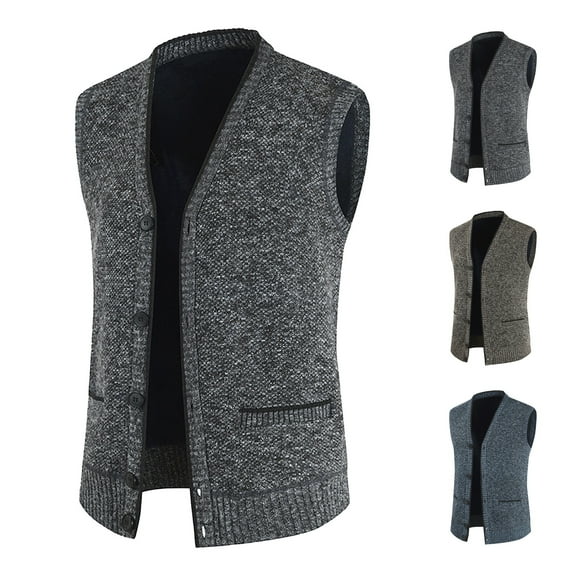 BAETEUY Men's Sweater Vest, V-Neck, Single-Breasted, Sleeveless, Buttons, Pockets, Elastic, Thick, Solid Color, Knitted, Top, Sweater Coat, Perfect for Casual Wear