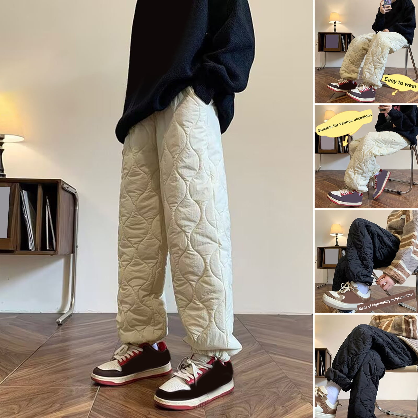 BAETEUY Men's Winter Pants Thickened Lambswool Fleece Lined Quilted ...