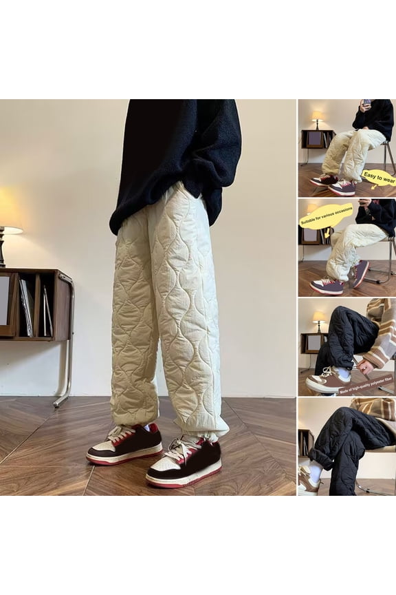 Men's Winter Pants Thickened Lambswool Fleece Lined Quilted