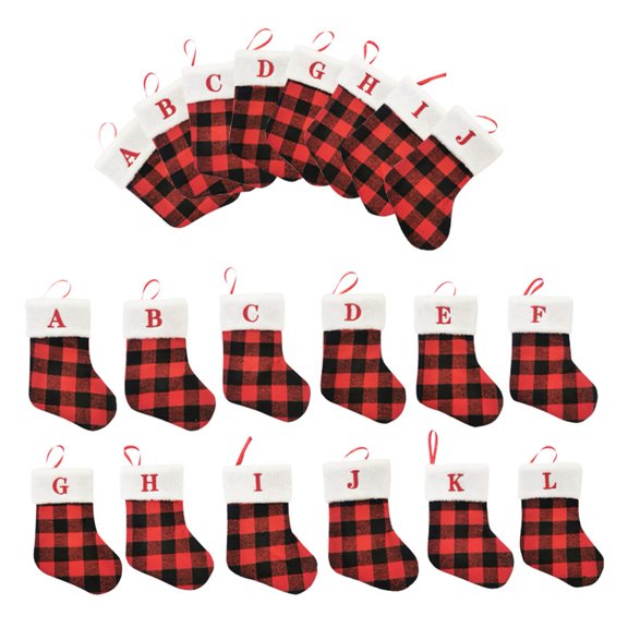 BAETEUY Mini Christmas Stocking, Red, Black Plaid, Small Stocking, Hanging Ring, A to Z Embroidered Letter, Hanging, Stocking, Xmas, Tree, Wall, Mantel