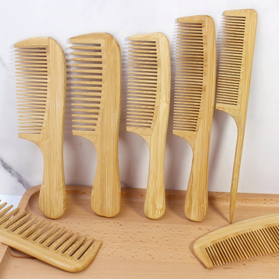 BAETEUY Natural Bamboo Wide Tooth Hair Comb, for Women, Men, Anti-Static, Afro, Fork, Comb, Detangler, Brush, Curly, Straight, Wet, Dry, Hair, Prevents, Breakage, Stimulates, Scalp, Growth