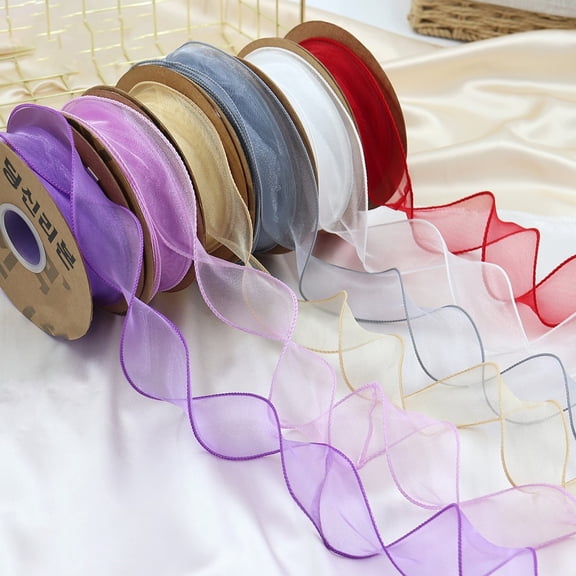 BAETEUY Organza Ribbon Set - 1 Roll Wavy Beautiful 2 Yard Multi-functional Transparent Chiffon Mesh Ribbon Holiday Supplies