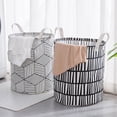 thumbnail image 1 of BAETEUY Round Folding Grid Stripe Laundry Storage Basket Clothes Holder Bucket Organizer, 1 of 8
