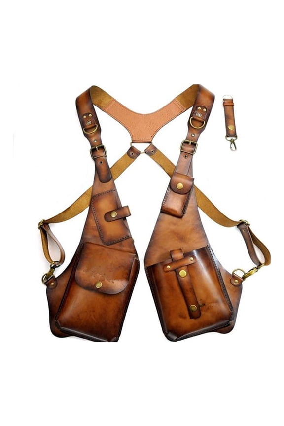 Sling Bag, Anti-Theft, Harness, Bag, Medieval, Steampunk, Style, Wallet, Smooth, Faux, Leather, Adjustable, Strap, Rivet, Decor, Underarm, Double, Shoulder, Bag