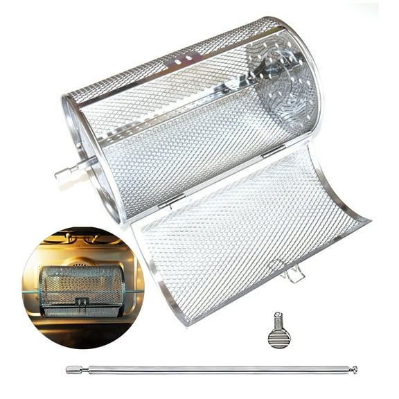 BAETEUY Stainless Steel Rotating Grill Basket Set, Outdoor Grilling Vegetables Fish BBQ Kit, Upgraded Stick Style Chicken Wing Cage, Automatic Rotating 360 Rotisserie, Rolling Grill Accessories