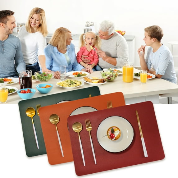 BAETEUY Table Placemat Waterproof Soft Faux Leather Double-sided Rectangle Non-slip Heat Insulation Minimalist Dishwasher Safe Dining Mat Kitchen Supplies