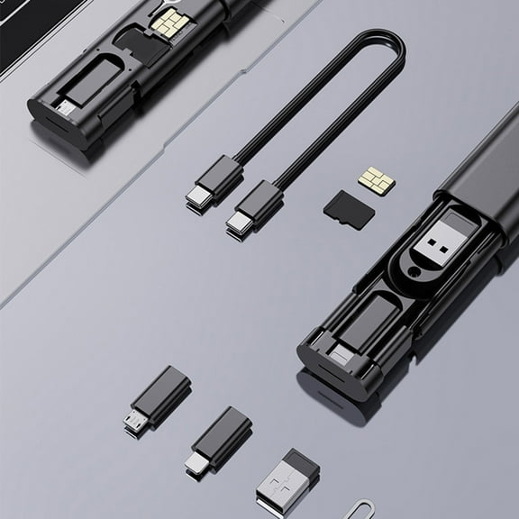 BAETEUY Travel Multi-Functional Adapter Kit with Built-In Data Cable Storage 6 in 1 Adapters for Type C 8-pin And USB Connections Portable Compact