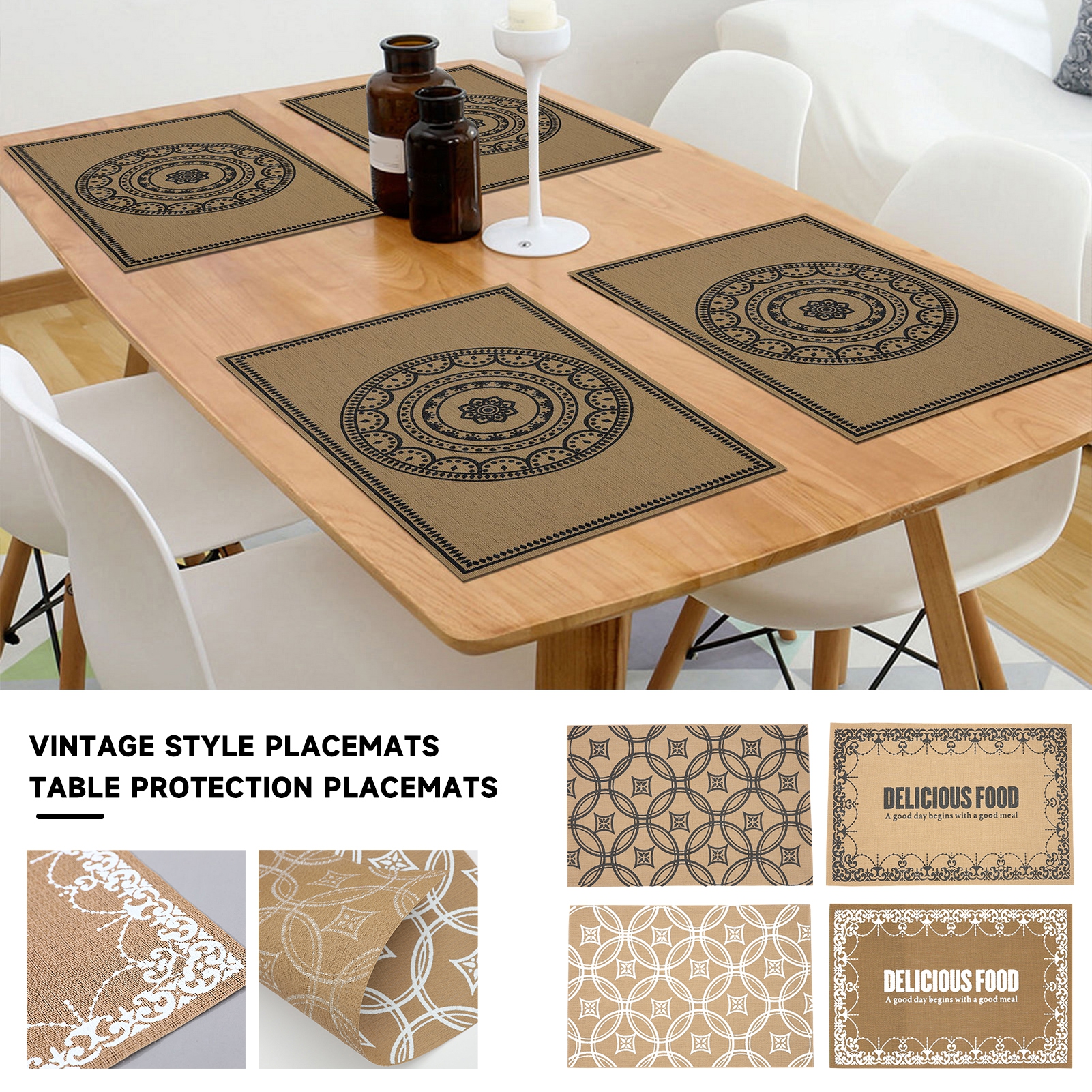 BAETEUY Vintage Placemat HeatResistant Nonslip PVC Heat Insulation