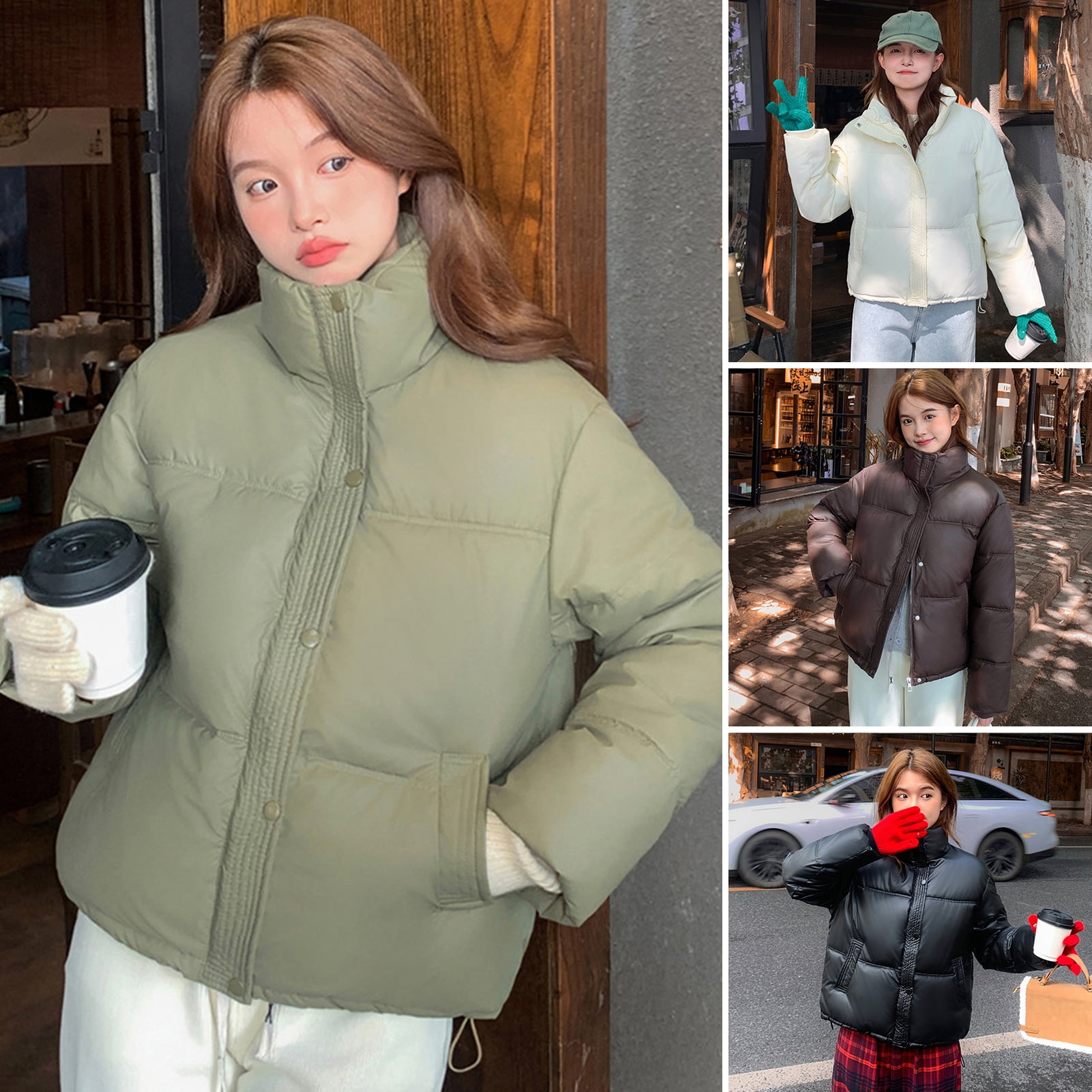 BAETEUY Winter Down Coat, Thickened Padded, Stand Collar, Pockets ...