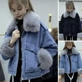 thumbnail image 1 of BAETEUY Winter Women Denim Jacket - Faux Fur Trim Long Sleeves Plush Lined Coat, 1 of 8