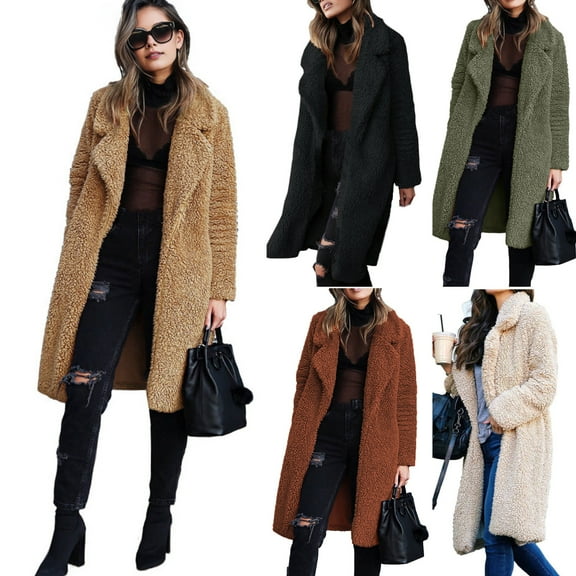 BAETEUY Winter Women's Jacket, Double-Sided Fleece, Turn-Down Collar, Long Sleeves, Knee Length, Keep Warm, Cozy, Overcoat, Outdoor Daily Wear, Perfect for Winter