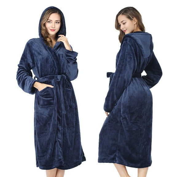 BAETEUY Women Hooded Flannel Bathrobe - Plush Long Spa Robe with Waistband