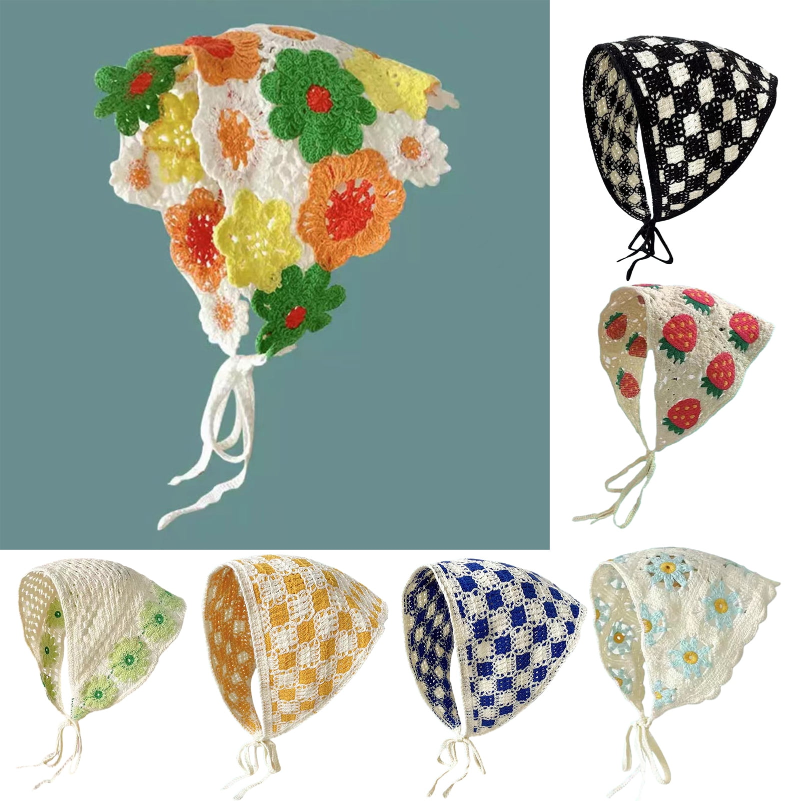 BAETEUY Women Knitting Headscarf Crochet Plaid Flower Pattern Hollow ...